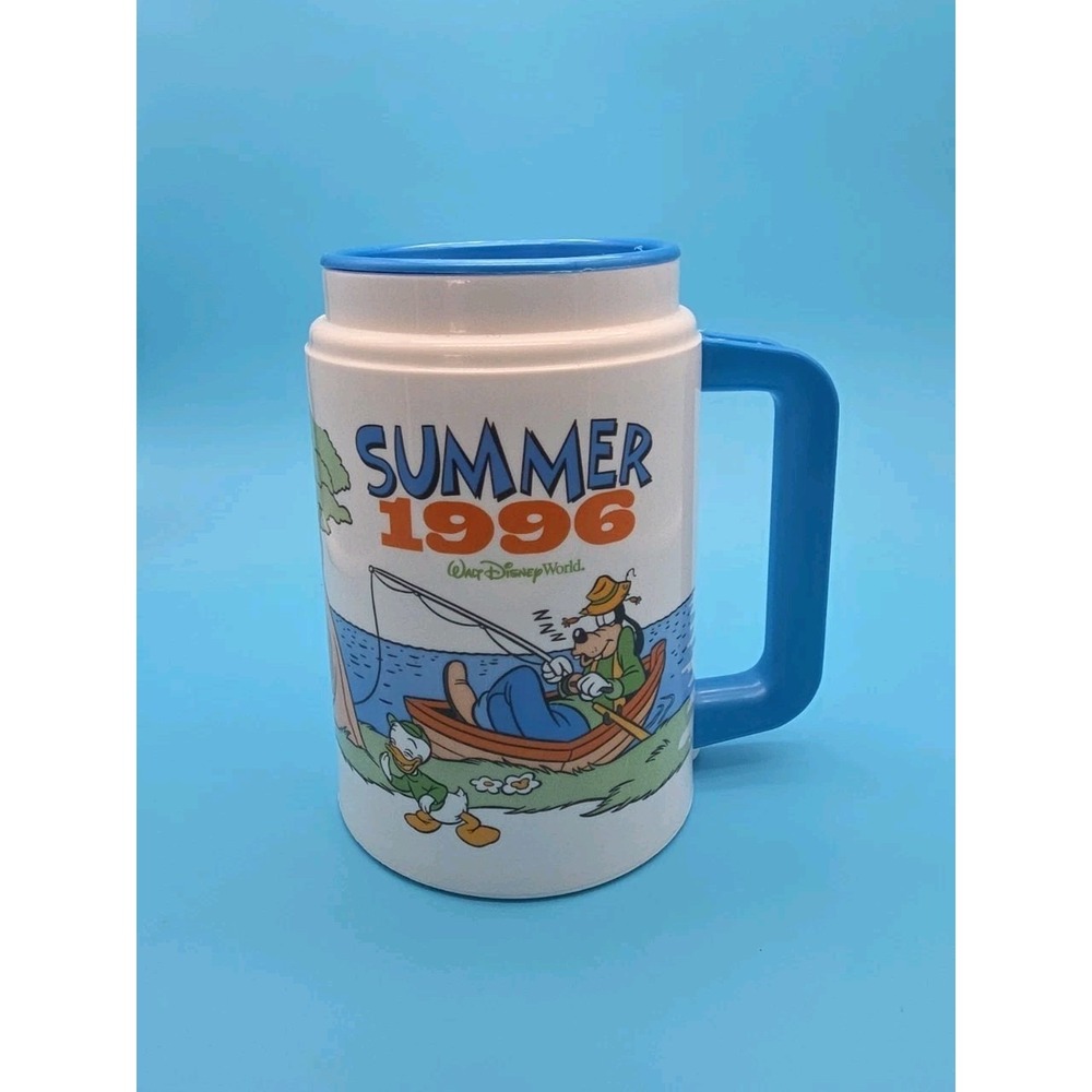 Vintage Walt Disney World Whirley Summer 1996 Travel Mug 90s Goofy Donald